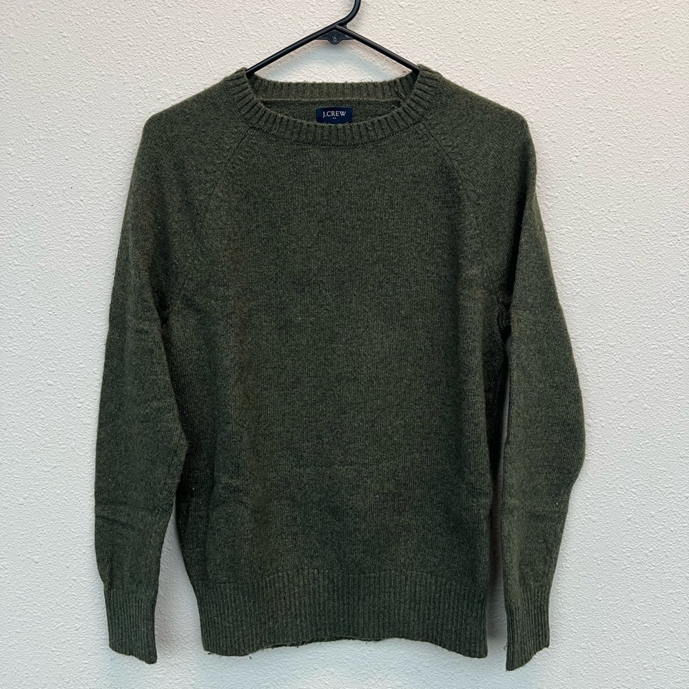 J. Crew Factory Crewneck Sweater in Forest Green Lambswool Blend